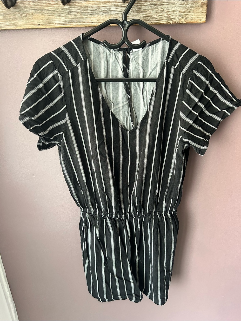 Old Navy Black and White Striped V-Neck Romper